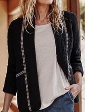 J Jill Pure Jill Quilted Seersucker Open Front Jacket Boho Embroidered Black XL picture