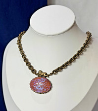 Kirks Folly Necklace Pink Art Glass Cherub Fashion Jewelry Lobster Clasp Closure picture