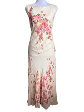 Vintage Ann Taylor 100% Silk Watercolor Floral Maxi Dress Cream Pink Sz 14 picture