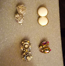 Vintage Fashion Earrings Mixed Lot, Clip-On Multicolor Rhinestone, 4pc picture