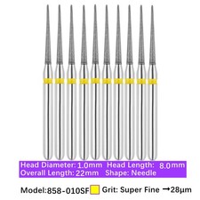 10/pk Dental FG High Speed Diamond Burs Needle Burs 858-010SF Super Fine Grit picture