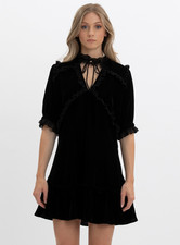 POINT ZERO Velvet black Dress With Ruffles DIANA Size L-XL NWT little black dres picture