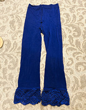 Wolford Women’s Leggings Size S Regular Ankle Solid Blue Lace Hem Stretch picture
