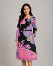 LEONARD PARIS Floral Jersey Sheath Dress Fuchsia US 10 FR 44 Italy Belted Flower picture