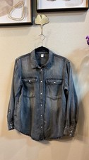 washed grey denim snap-front shirt from the boutique brand JS71 Size Large picture