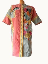 Vintage 1980s Koos Van Den Akker Colorblock Floral Art-to-Wear Duster Coat Dress picture