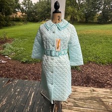 NWT Vintage 60s 70s Sears Quilted Robe Light Blue Housecoat Mod Size 14 picture