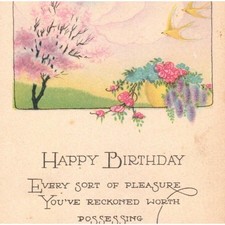 Antique 1923 Embossed Happy Birthday Postcard Birds & Flowers Art Poem picture