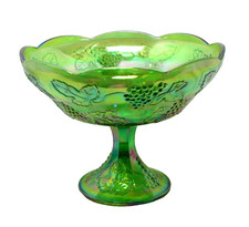 Vtg Indiana Iridescent lime Green pedestal Fruit Bowl / Centerpiece  Exc. Cond. picture