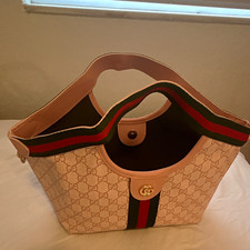 Gucci GG Pink Tote Bag Web Stripe Detachable Pouch Snap Closure Gold HW picture