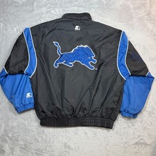 Vintage Starter Detroit Lions Jacket Mens XL Black Blue NFL Windbreaker 90s picture