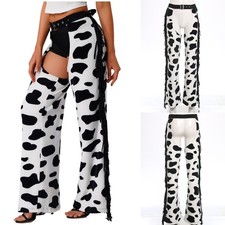 US Womens Cowboy Chaps Cow Print Trousers Halloween Western Tassel Chaps picture