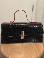  Arcadia Black Embossed Patent Leather Handbag With Adjustable/Detachable Strap picture