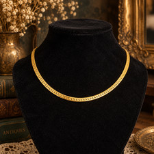 Vintage 80s 90s Gold Tone Herringbone Flat Chain Necklace 18” 4.8mm picture