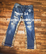 Fashion Nova Men’s Blue Distressed Flared Denim Jeans 5-Pocket Solid 70s picture
