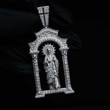 Moissanite San Judas Tadeo Pendant Real 925 Sterling Silver Religious Piece picture