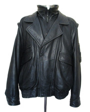 Vintage Wilsons Black Genuine Leather Bomber Jacket Men’s XL Funnel Neck 90s picture