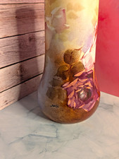 Antique Limoges France M de M Vase Signed Solis Art Nouveau Roses Gold 8