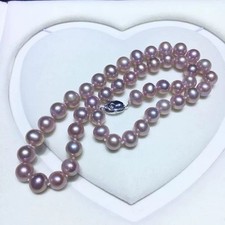 elegant  8-9mm south sea round  lavender  pearl necklace 17.5inch 925s picture