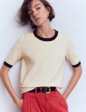 Boden Women's Emilia Short Sleeve Cotton Knit Sweater Tee Cream Size Medium BNWT picture