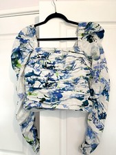 AJE Top Lavenders of Provence Corset AU 10 US 6 Blue Floral Long Puff Sleeve picture