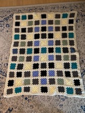 Handmade granny square crochet blanket teal, green, blue & cream color 3ft X 4ft picture