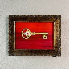 Bio Eye Golden Skeleton Key Original Pop Surrealism Art Painting by Mat Poprocki picture
