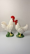 Vintage Fitz Floyd Lantana Rooster Hen Figurine Set White Chicken As Is Chip picture