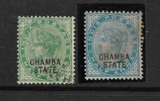 1887-95 CHAMBA, SG1 ERROR, BLUE WITH THE NORMAL GREEN, INDIA,INDIAN STATES,RARE picture