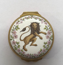 RARE HALCYON DAYS English Lion Enamel Hinged Trinket Box J. KEATs Quote Nr Mint picture