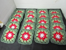 Lot of 20 5” Crochet Granny Squares, Floral, White, Red, 2 Shades of Green picture