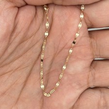 14k Yellow Gold Petal Chain Dainty Mirror Link Necklace 1.9 mm 6 to 24 Inches picture