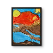 B.Perry Original 14x11 Expressionist Red Mountain Landscape Painting Signed Wall picture