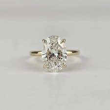 IGI 3 Ct Oval Cut VS1 Lab Grown Diamond Hidden Halo Wedding Ring 14K Yellow Gold picture