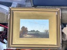 Antique 19th C English School Pastoral Landscape Oil Painting Cattle Gilt Frame picture
