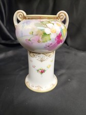Vtg Nippon Pedestal Urn Vase Hand Painted Porcelain Gilt Gold Floral Rose Japan picture