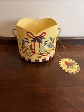 Vtg Lennox Winter Greetings Toleware Metal Cache Pot 7” Wide X 6.25” Tall picture