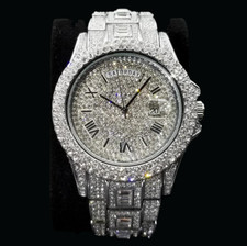 Day Date Roman Numerals VVS Iced Out Diamond Watch, Hip Hop Watch, Silver, Gold picture