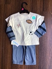 Carter's 3pcs Baby Boys Outfit Set Shirt Sweatshirt Pants Blue/White Sports picture