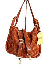 ITALIAN HAND WOVEN GENUINE WASHED LEATHER HANDBAG SHOULDER BAG - MADE IN ITALY picture