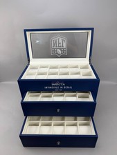 Invicta NFL 2-Drawer 32-Slot Watch Box w/ Plexi-Glass Top Blue picture