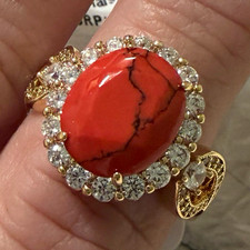 Bomb Party BP Red Coral Magnesite 2424 Ring , Size 8 RG77681 picture