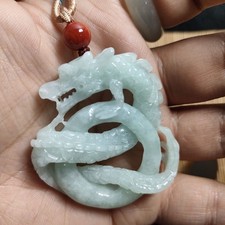 Myanmar Jadeite Dragon Pendant Necklace Burmese Jade Carved Amulet Talismans picture