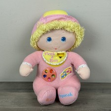Amtoy Doll Peek-A-Boo Squeak Rattle Pink Terry Plush 1985 Baby Activity Toy 14