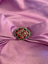 STERLING SILVER 925 RING SIZE 7.5 WITH (9) MARQUISE CUT RED RUBIES AND MARCASITE picture