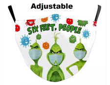 Grinch Face Mask Adjustable Six Feet, People Funny Christmas Cloth Unisex Adult picture