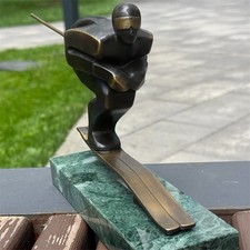 Bronze SKI Statue Sport Marble Sculpture Snow Art Winter Decor Nick Skier Men picture