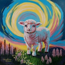 Hand Painted Art Painting Acrylic On 14X14 Stretched Canvas Lamb Signed picture