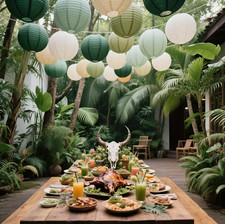 12pc Sage Green Ivory Paper Lanterns Boho Wedding Baby Shower Party Decorations picture