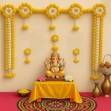 Decorative Marigold Backdrop 5x5 FT Easy DIY Haldi Diwali Pooja Event Decor picture